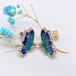 Gold-Plated Blue Butterfly Crystal Stud Earring For Women/Girl’s