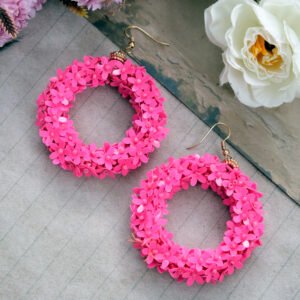 Gold-Plated Pink Beaded Handmade Floral Drop Earrings
