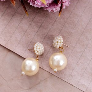 Stunning Gold-Tone White Pearl Drop Earrings For Women/Girl’s