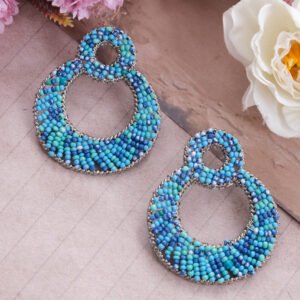 Silver-Plated Chic Blue Beaded Drop Earring For Women/Girl’s