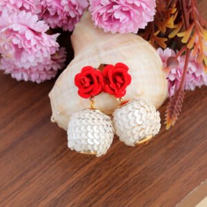 Handcrafted Red Rose Flower Drop/Dangler Earring