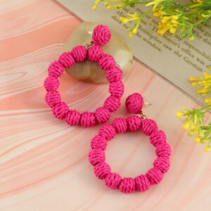 Handcrafted Pink Thread Ball Drop & Dangler Earrings