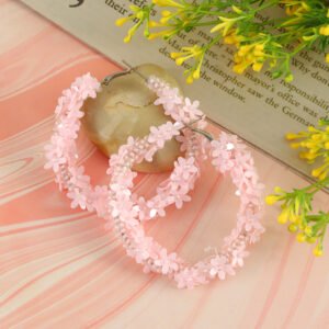 Handcrafted Pink Floral Beaded Hoop Earrings
