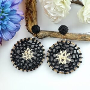 Handcrafted Crosia Thread Black & White Dangler Earrings
