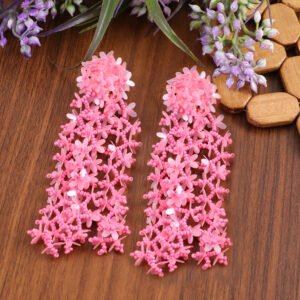 Pink Beaded Floral Classic Tassel Earrings