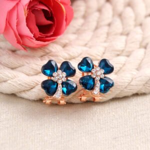 Gold-Plated Blue Crystal Floral Studs Earrings