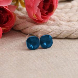 Silver-Plated Blue Crystal Studs Earrings