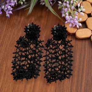 Black Floral Classic Tasselled Drop Earrings