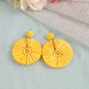 Handcrafted Yellow Thread Detailed Dangler Earrings