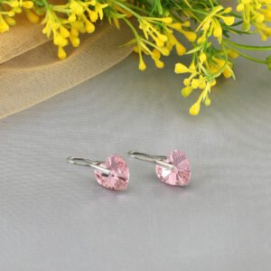 Silver-Plated PinkCrystal Dangler Hook Earrings
