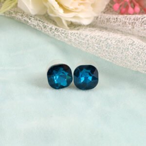 Gold-Plated Blue Crystal Stud Earrings