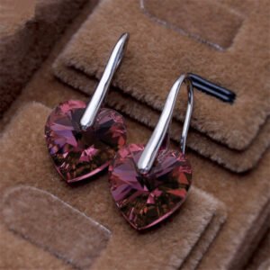 Silver-Plated Purple Crystal Dangler Hook Earrings