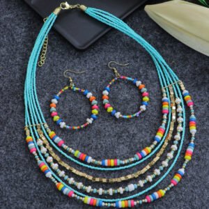 Boho Multicolor Indian Beaded Multi Strands Jewelry Set for Women/Girls