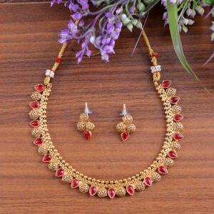 Ethnic Gold-Plated Red Stone Maharastrian Choker Jewellery Set