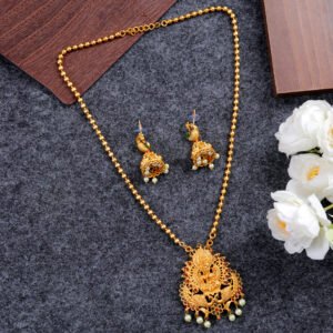 Gold-Plated Divine Lakshmi Peacock Long Necklace Set