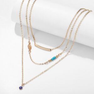 Gold-Plated Layered Evil Eye Necklace for Women/Girl