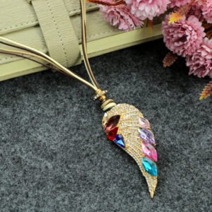 Gold-Plated Multicolor Stone Angel Wings Pendant Necklace