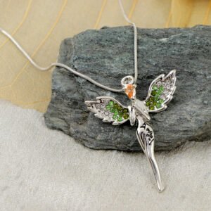 Silver-Plated Crystal Angel Chain Pendant Necklace