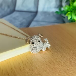 Adorable Rose-Gold Crystal Puppy Pendant Chain Necklace