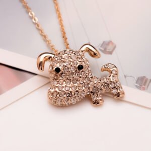 Adorable Rose-Gold Crystal Puppy Pendant Chain Necklace