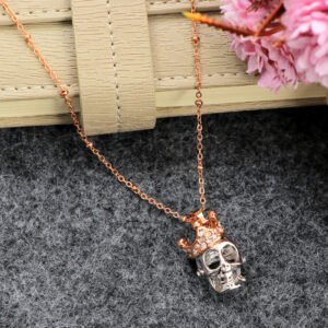 Gold-Plated Chain Oxidized Skeleton Pendant Necklace for Men/Women