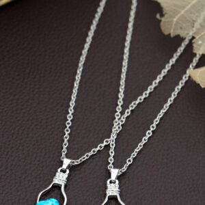 Silver-Plated Blue & Pink Crystal Locket Pendant Necklace for Women/Girls