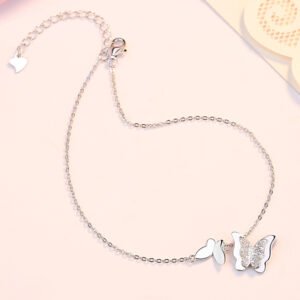 Silver-Plated Double Butterfly Pendant Necklace for Women/Girls