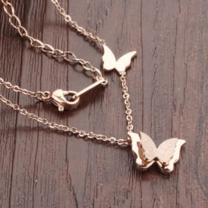Gold-Plated Double Butterfly Pendant Necklace for Women/Girls