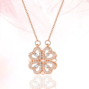Rose Gold Crystal Magnetic Clover Heart Pendant Necklace for Women/Girls