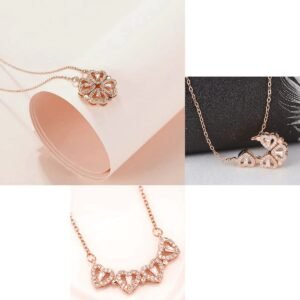 Rose Gold Crystal Magnetic Clover Heart Pendant Necklace for Women/Girls