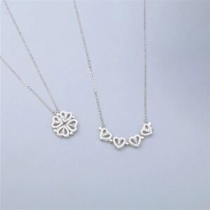 Silver-Plated Crystal Magnetic Clover Heart Pendant Necklace