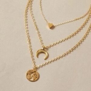 Gold-Plated Multilayer Half Moon/Heart Necklace for Women/Girls