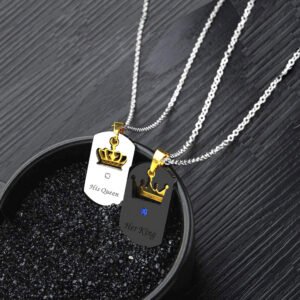 Crown King-Queen Chain Pendant Necklace for Men and Women