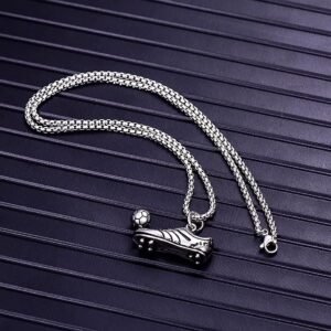 Oxidized Silver Soccer Shoes Pendant Chain Necklace