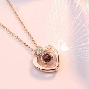 Rose-Gold’I Love You in 100 Languages’ Heart Necklace for Women and Girls