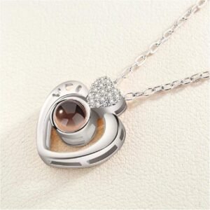 Silver-Plated’I Love You in 100 Languages’ Double Heart Necklace
