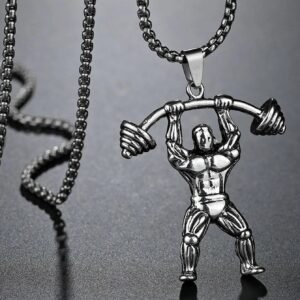 Silver-Plated Weightlifter Body-Builder Powerlifter Pendant Necklace