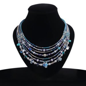 Bohemian Blue Multicolor Beaded Multi-layered Choker Necklace