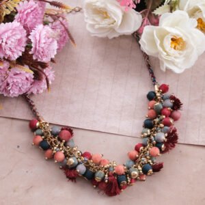 Handcrafted Bohemian Gold-Plated Multicolor Thread Balls Necklace