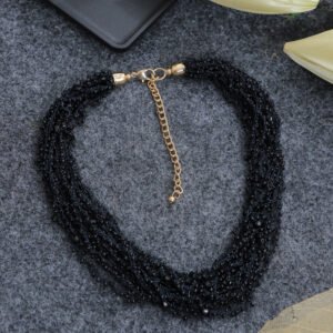 Black Gold-Tone Beaded Multi-Layer Long Necklace