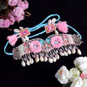 Pink Handcrafted Boho Mirrorwork Choker Necklace