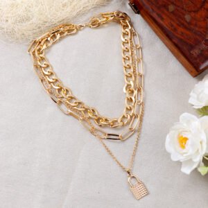 Gold-Tone Lock Inspired Layered Necklace