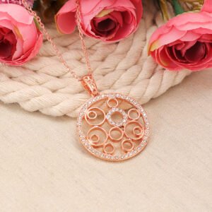 Gold-Plated Round Crystal Work Pendant Necklace