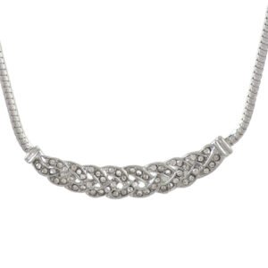 Silver-Plated Contemporary Crystal Zig-Zag Necklace