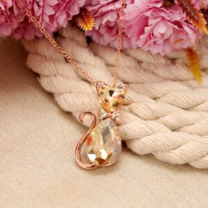 Gold-plated Crystal Cat Pendant Necklace