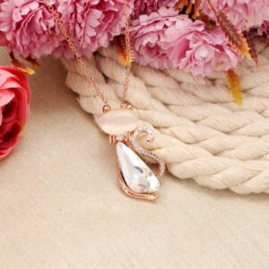 Gold-Plated Cat Style White Crystal Studded Pendant Necklace