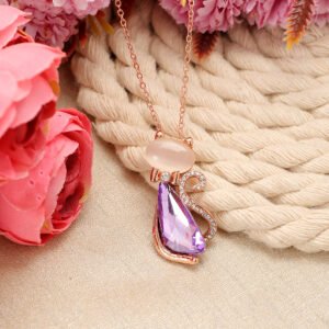 Gold-Plated Cat Style Crystal Purple Studded Pendant Necklace