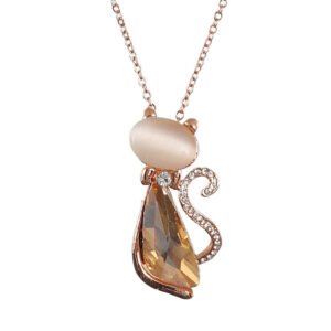 Gold-Plated Cat Style Crystal Gold Studded Pendant Necklace