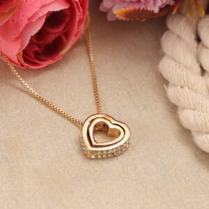 Double Gold-Plated White Crystal Heart Pendant Necklace