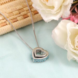 Double Silver-Plated Green Crystal Heart Pendant Necklace
